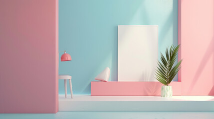 A room with a pink wall and a blue wall