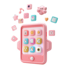 Pink Tablet With Colorful App Icons Floating
