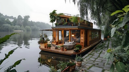 Obraz premium Houseboat on River