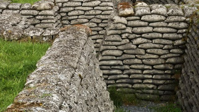 Sand bag alignments of Diksmuide's Dodengang restored trenches on a former belgian battlefield of Word War One