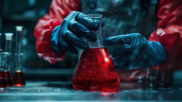 Person handling cyanide with gloves, involved in dangerous poisoning, hyper realistic