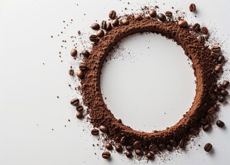 Coffee Beans and Powder in a Circle on White