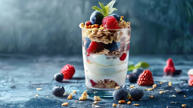 Layered parfaits with yogurt, fruit, and granola.