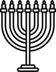 Simple linear icon of a nine branched menorah, a symbol of hanukkah, isolated on a white background