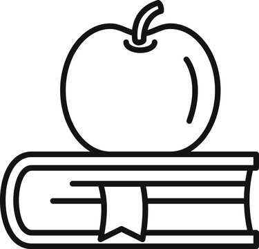 recommend clip art: Line art icon of an apple resting on top of a closed book with a bookmark, representing the concept of education