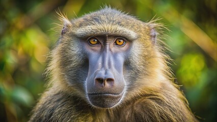 Ein Bärenpavian in der Frontale beobachtet aufmerksam seine Umgebung