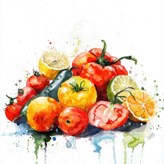 Set of fruits watercolor illustration isolated on transparent. png file for art work, posters, posters, cards, holiday decor.