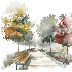 Landscape Architecture watercolor illustration isolated on transparent. png file for art work, posters, posters, cards, holiday decor.