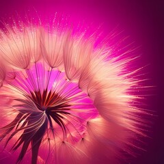 Obraz premium A close up of a Dandelion on a magenta lagun background, created with generative AI