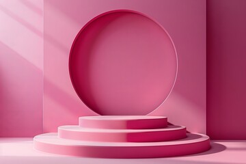 Product Podium - Pink and White Terazzo Podium, Pink Background. 3D Illustration, Generative AI