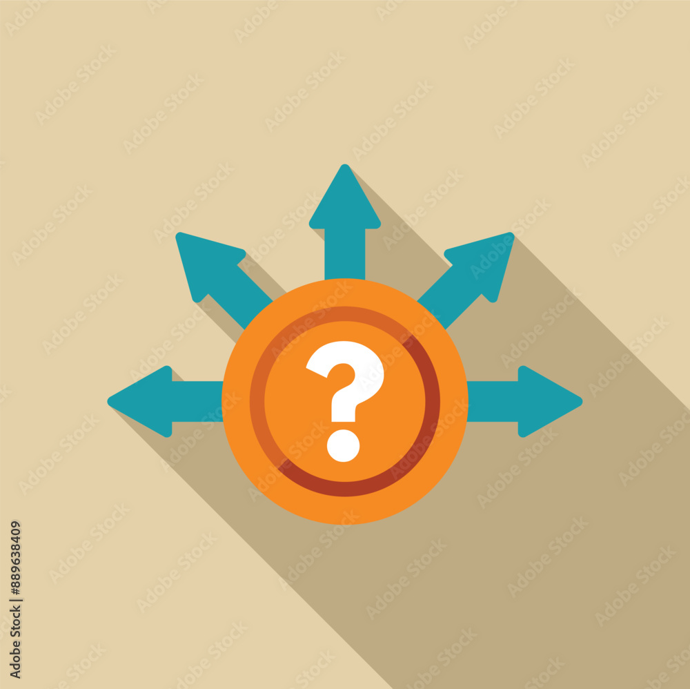 Poster question mark is surrounded by arrows pointing out in different directions, symbolizing the concept 