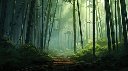Obraz premium Tranquil Bamboo Forest Path.