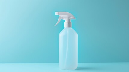 A white plastic spray bottle on a light blue background.
