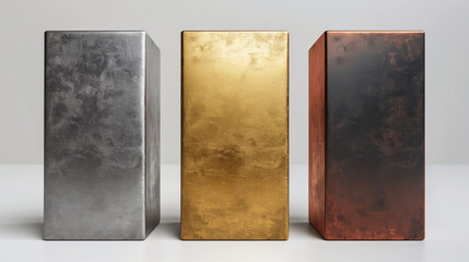 Gold, silver and bronze simple trophy. First, second and third place medals or awards isolated on white background. empty badge. minimalist, modern and luxury.