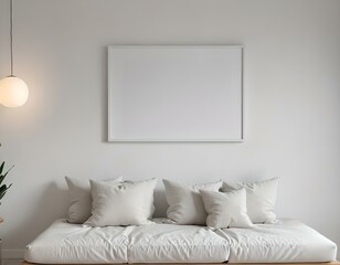 Interior design mock up. Empty room with blank frame for display art. 3d rendered design with modern design.