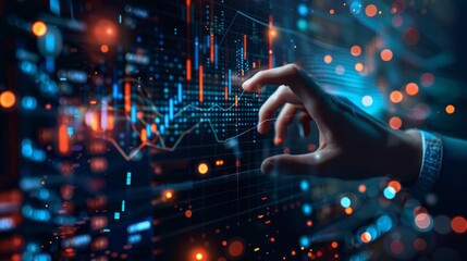 Digital Financial Mastery Hand Controlling Holographic Stock Market Data in Motion