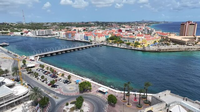 Curacao Skyline At Punda Willemstad Curacao. Bustling Downtown Cityscape With Modern Buildings. Town Sky Clouds Backgrounds Urban. Town Panoramic City. Punda Willemstad.