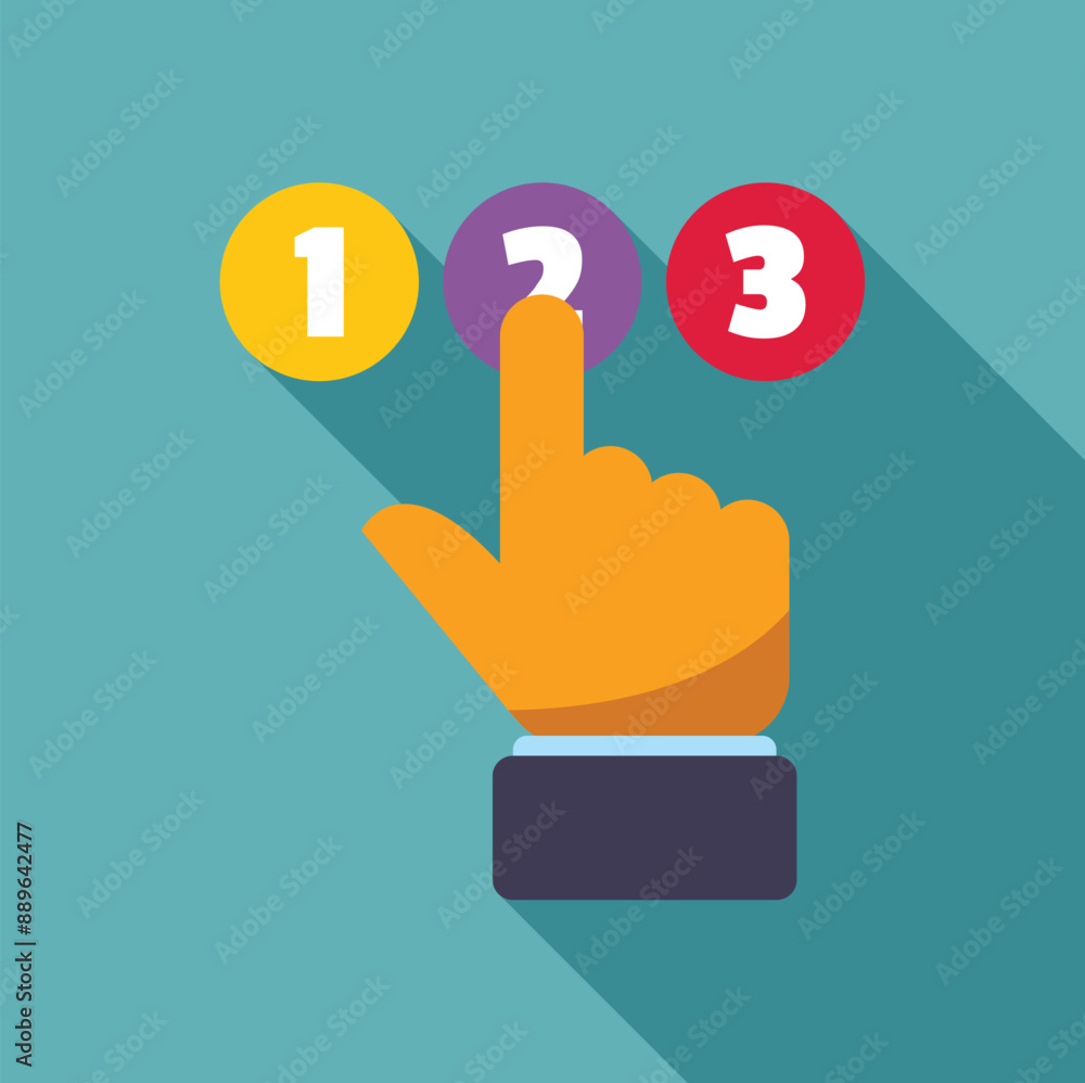 Poster hand is pushing second button with number two out of three options