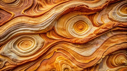 Natural weathered sandstone wall exhibits intricate, swirling patterns of beige, orange, and crimson hues in high-resolution texture.