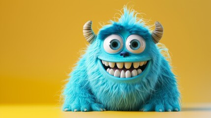 Fototapeta premium Cute 3D cartoon monster with colorful background. This character could be related to animation, children’s media, or character design.
