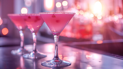 Pink Cocktails At A Bar