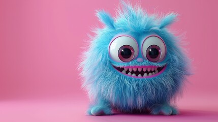 Fototapeta premium Cute 3D cartoon monster with colorful background. This character could be related to animation, children’s media, or character design.