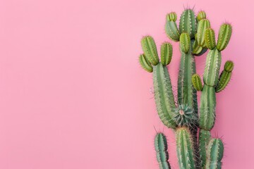 Green cactus plant against a vibrant pink background, perfect for nature and decor themes in stock photos and design projects.