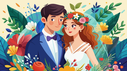 Wedding couplewith flowers 