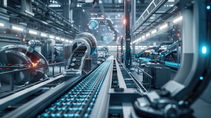 A futuristic manufacturing plant producing advanced technology.