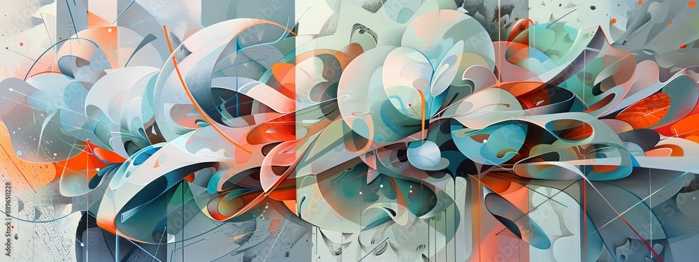Poster abstract art featuring geometric shapes and vibrant colors, creating a dynamic and visually striking