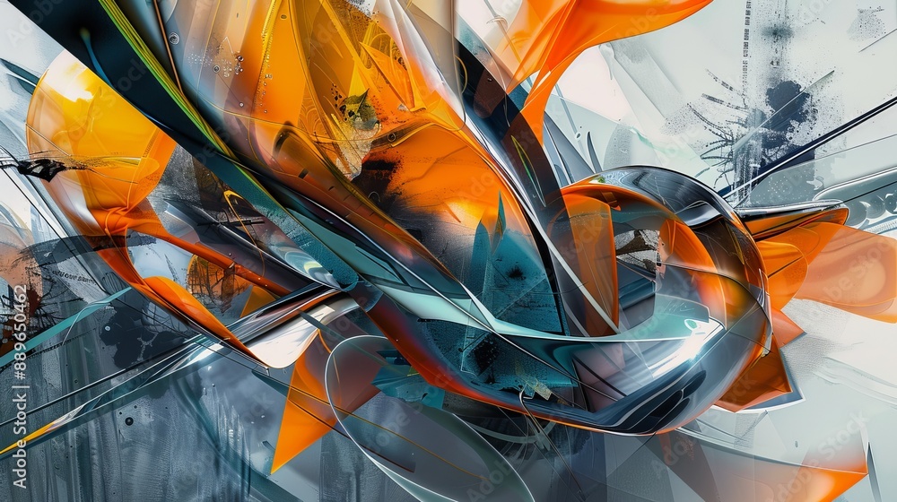 Poster abstract art featuring geometric shapes and vibrant colors, creating a dynamic and visually striking