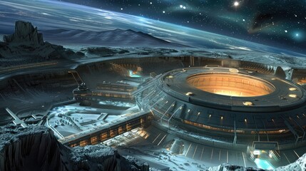 Obraz premium A futuristic power plant harnessing the energy of a nearby star.