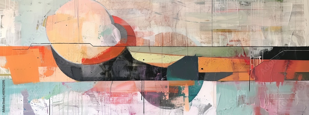 Poster abstract art featuring geometric shapes and vibrant colors, creating a dynamic and visually striking