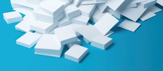 Abstract Composition of White Paper Squares on Blue Background