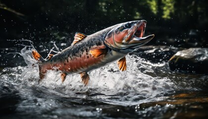 Fototapeta premium Caught on Camera - A Stunning Moment of a Fish Leaping Out of the Water