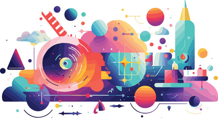 Obraz premium Abstract colorful background with geometric shapes and objects. Vector illustration for your design