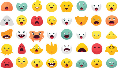 Emoticon set. Funny cartoon faces collection. Vector illustration.