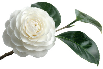 Fototapeta premium White Camellia Flower With Green Leaves
