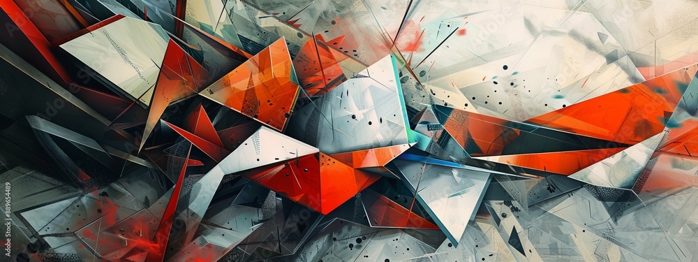 Poster abstract art featuring geometric shapes and vibrant colors, creating a dynamic and visually striking