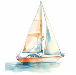 Fototapeta premium Nautical Yacht Watercolor illustration on White Background
