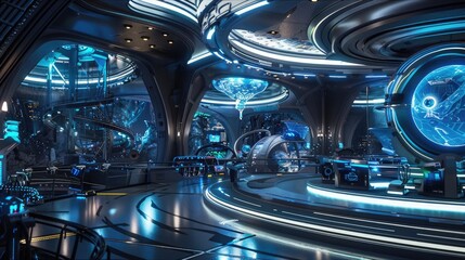 A futuristic theme park with advanced rides and holographic entertainment.