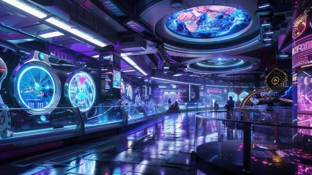 A futuristic theme park with advanced rides and holographic entertainment.