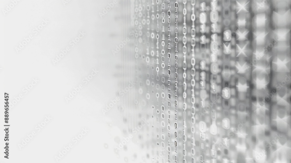 Poster A close-up view of abstract binary code, with a blurred, grayscale background.