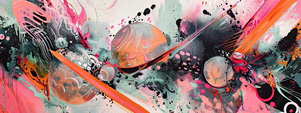 Poster abstract art featuring geometric shapes and vibrant colors, creating a dynamic and visually striking