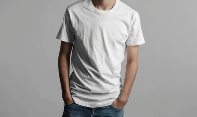 Obraz premium Minimalist fashion, plain white t-shirt and jeans, simple and stylish
