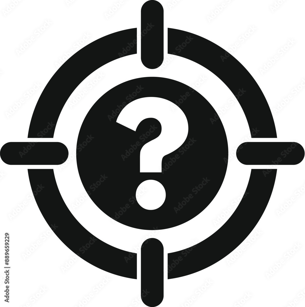 Poster simple icon of a question mark at the center of a target, depicting problem solving