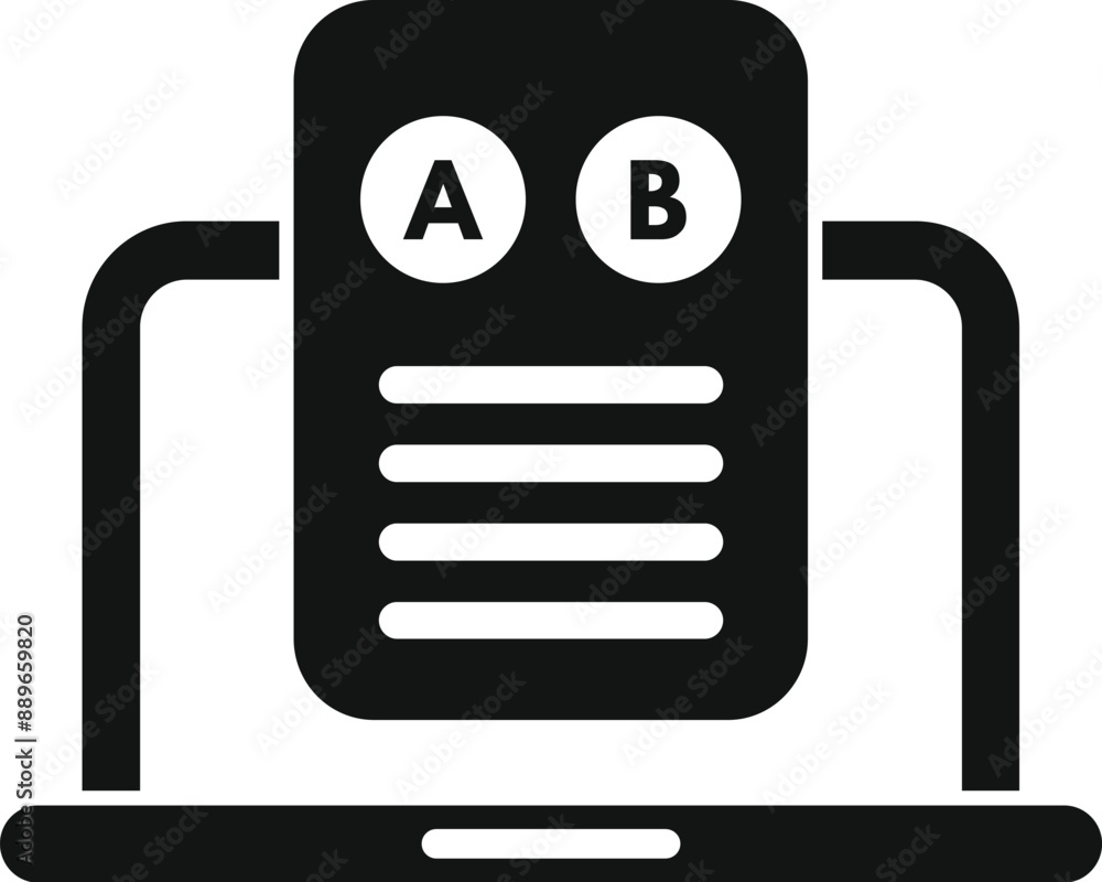Aufkleber black icon of online testing system with a and b answers on laptop screen