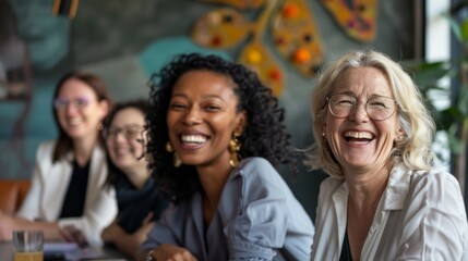 Fototapeta premium A group of women are smiling and laughing together