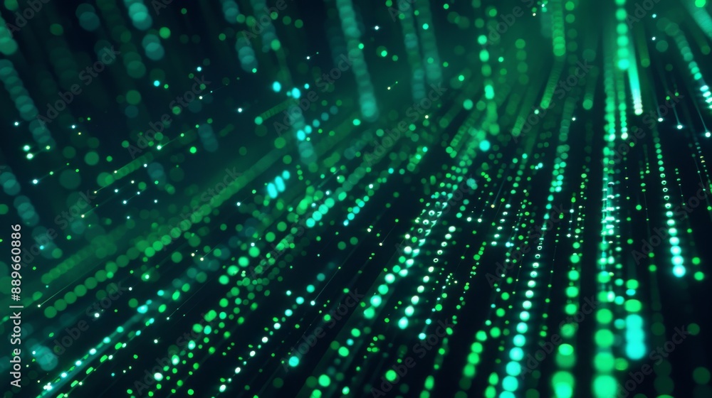 Poster A digital abstract background of green light trails with a bokeh effect, creating a sense of movement and energy.
