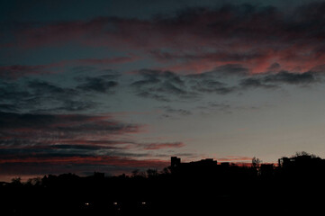 Sunrise over modern office buildings in business district center of Odesa. 